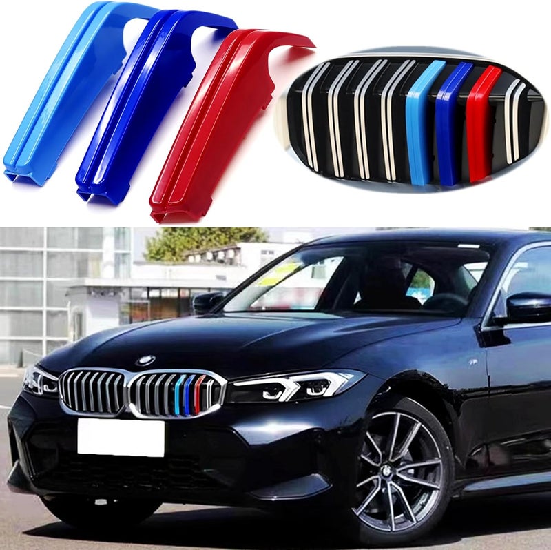 Goodream Tricolor Grille Insert Trims Compatible with BMW 2023 2024 2025 2026 G20 3 Series 330i 330e 320i 320d Sedan Accessories for 8-Beams w/Standard Kidney Grille - Image 1